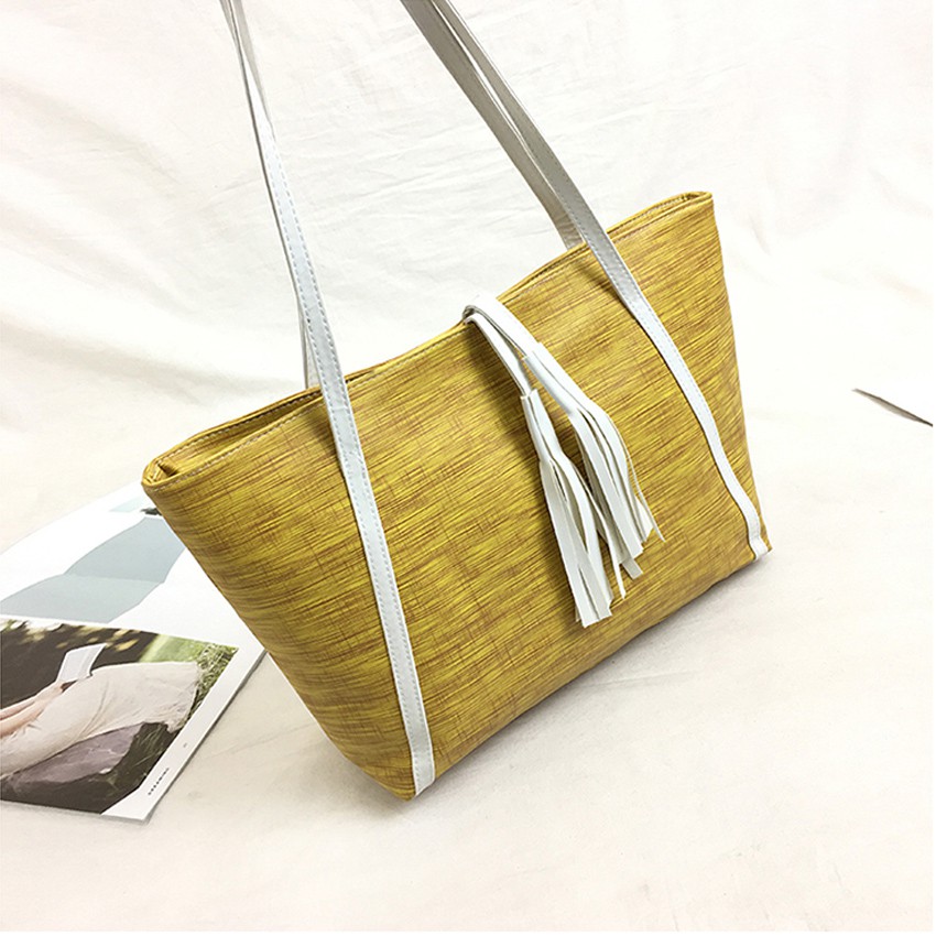 KW80361 Women Tassel Tote Bag Yellow
