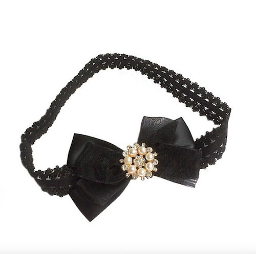 BS909 Pearl Bow Baby Hairband Black