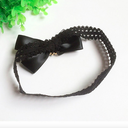 BS909 Pearl Bow Baby Hairband Black