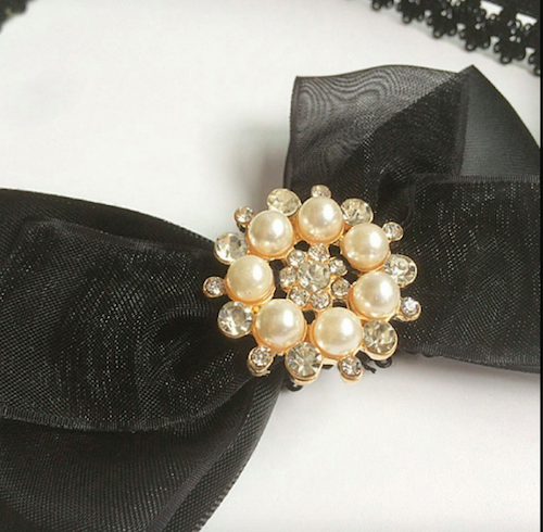 BS909 Pearl Bow Baby Hairband Black