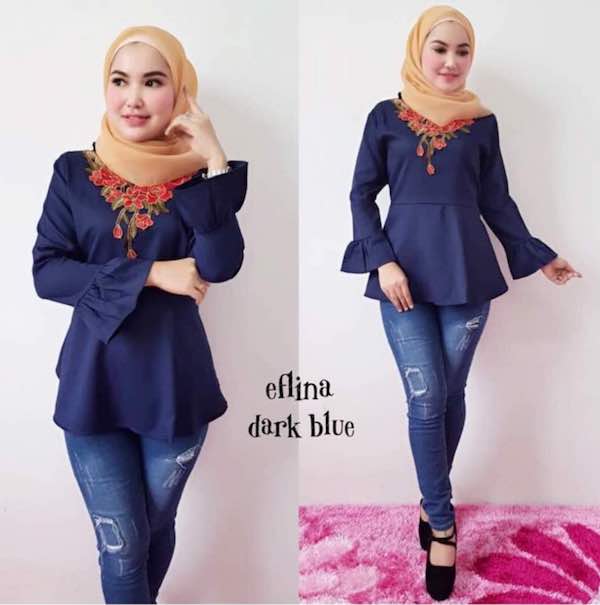 ND0009 Trendy Peplum Top Dark Blue