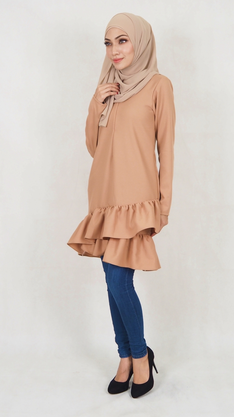 SW5022 Trendy Peplum Blouse Dark Brown