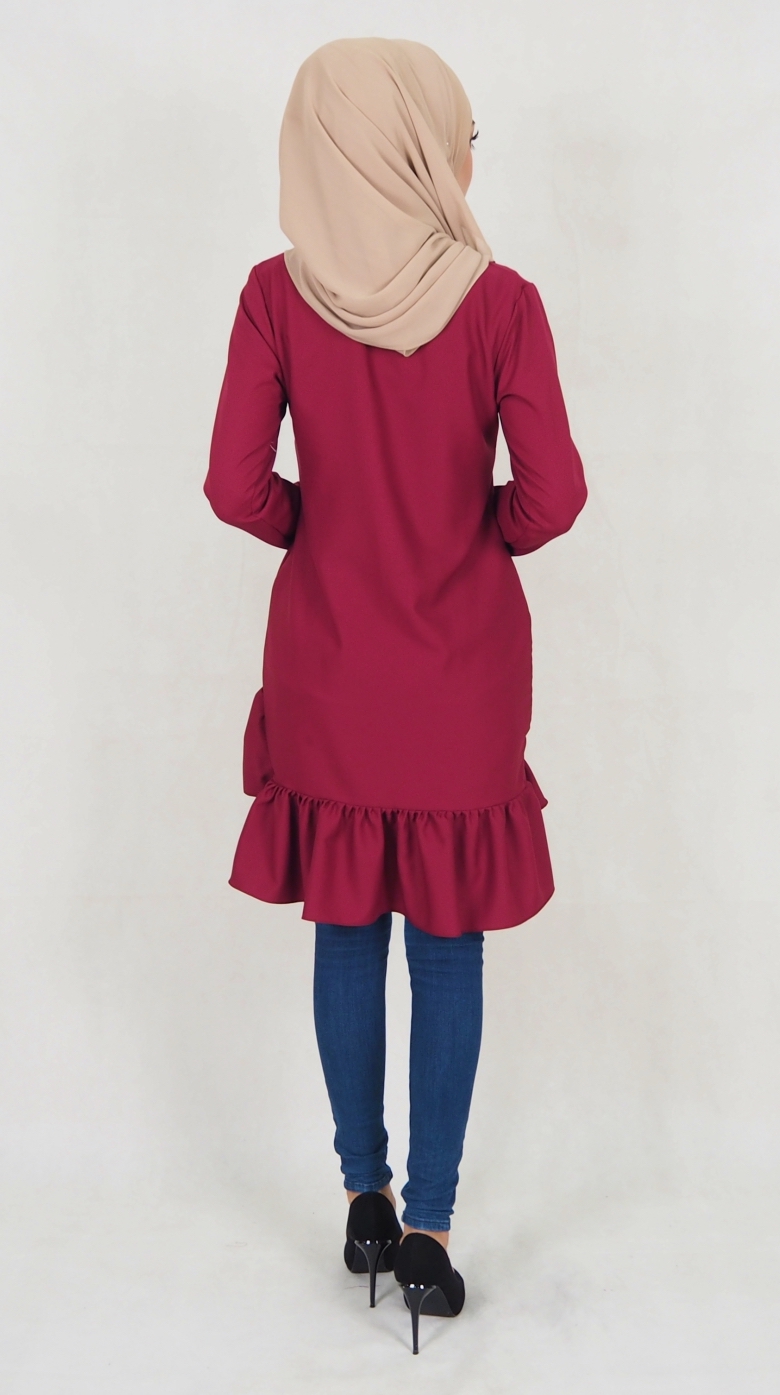 SW5022 Trendy Peplum Blouse Maroon