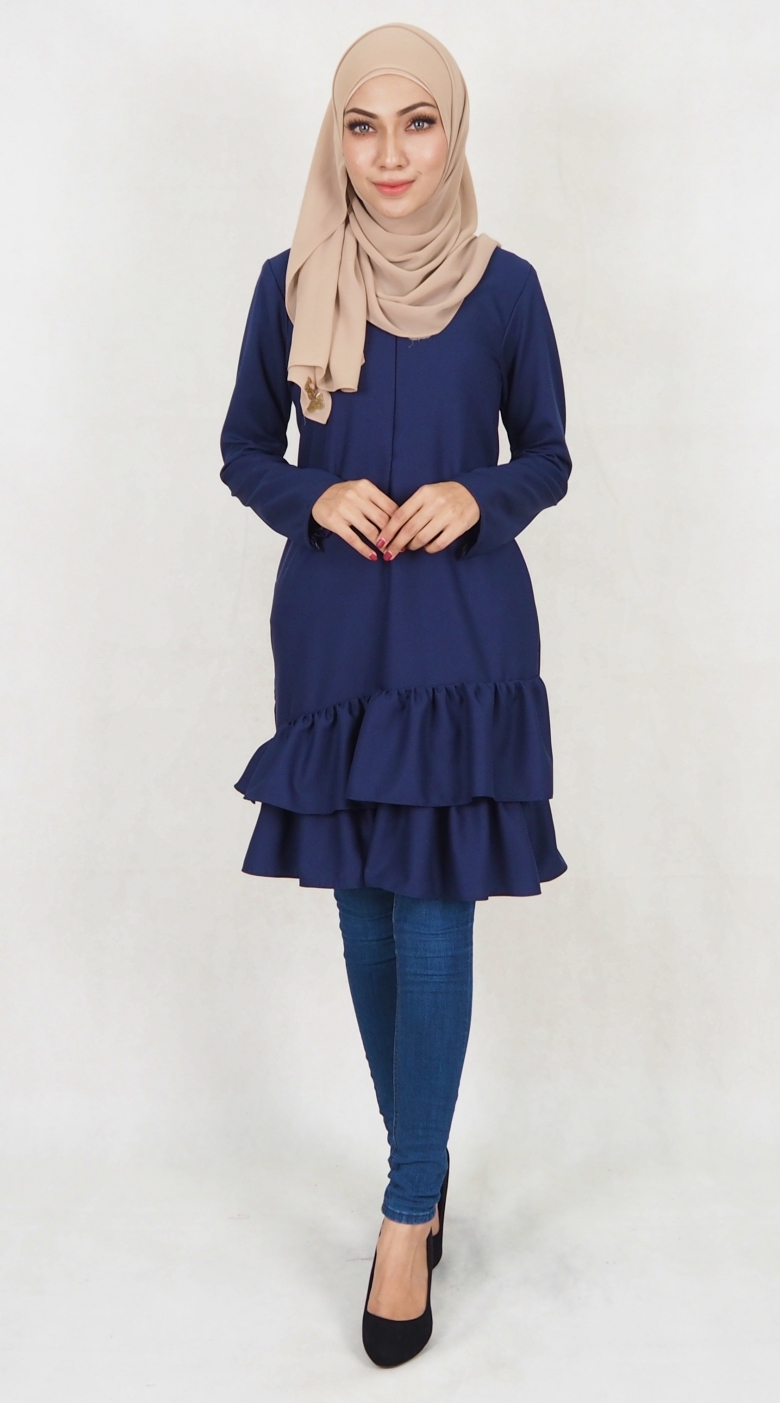SW5022 Trendy Peplum Blouse Navy