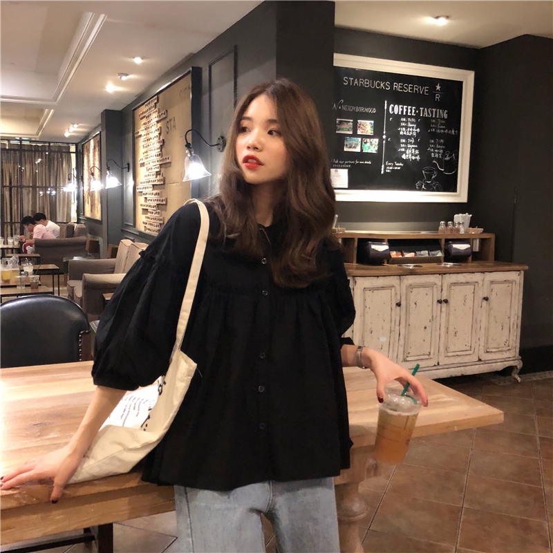VW12636 Trendy Korea Loose Top Black