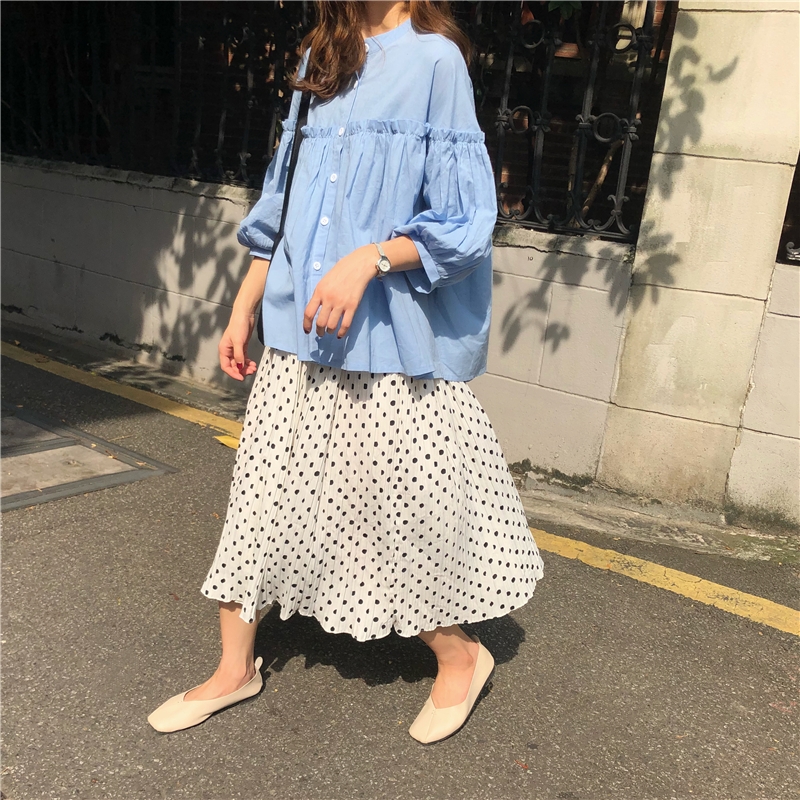 VW12636 Trendy Korea Loose Top Blue