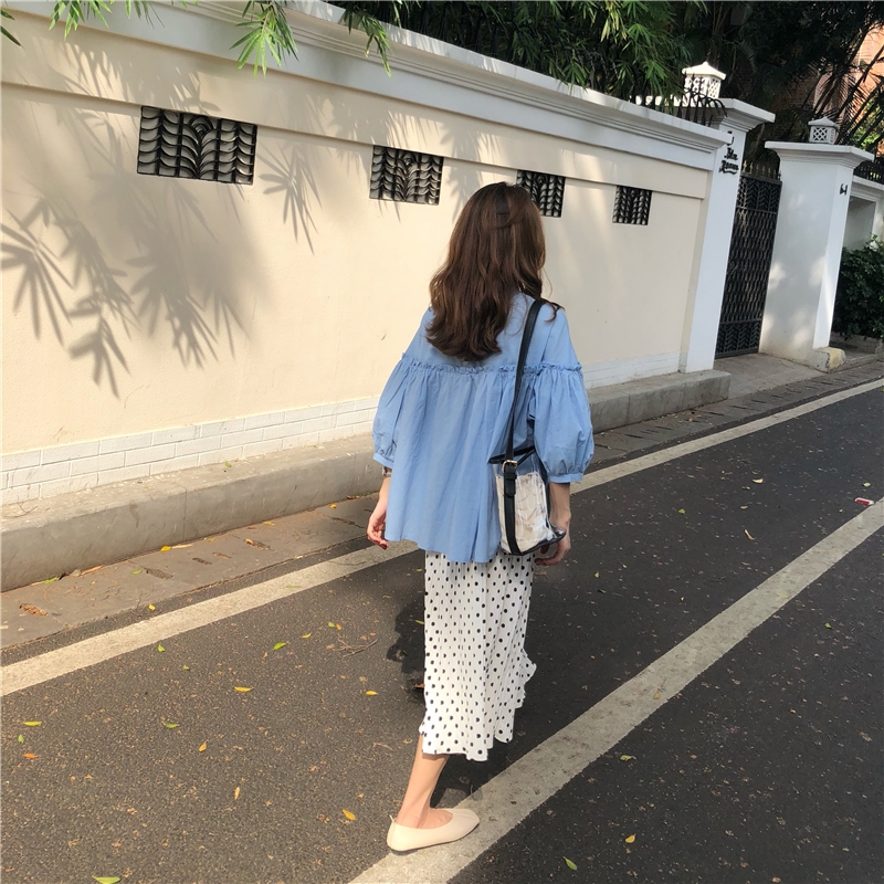 VW12636 Trendy Korea Loose Top Blue