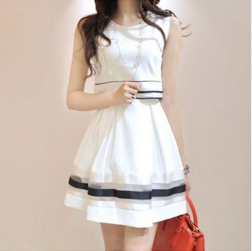 WD21639 Sweet Sleeveless Dress White