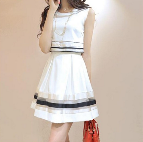 WD21639 Sweet Sleeveless Dress White