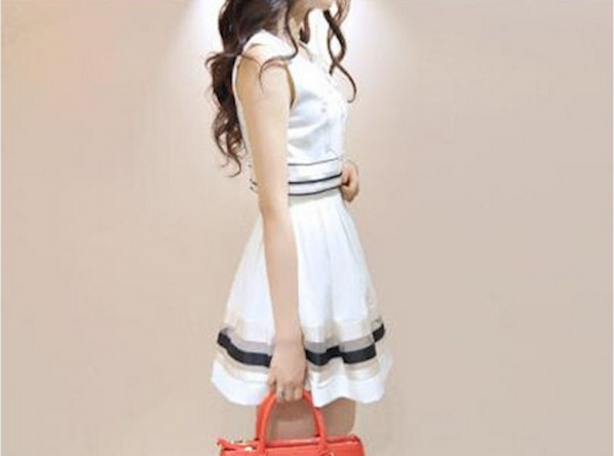 WD21639 Sweet Sleeveless Dress White