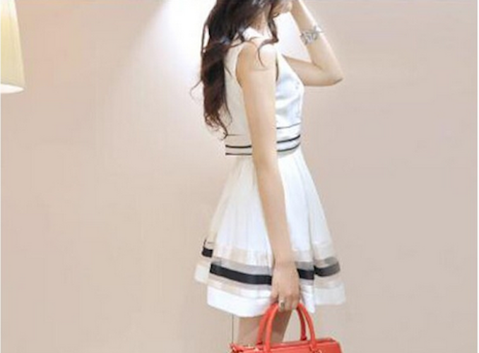 WD21639 Sweet Sleeveless Dress White