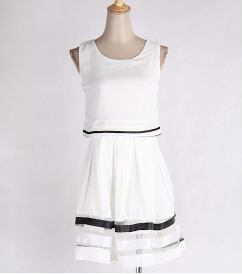 WD21639 Sweet Sleeveless Dress White