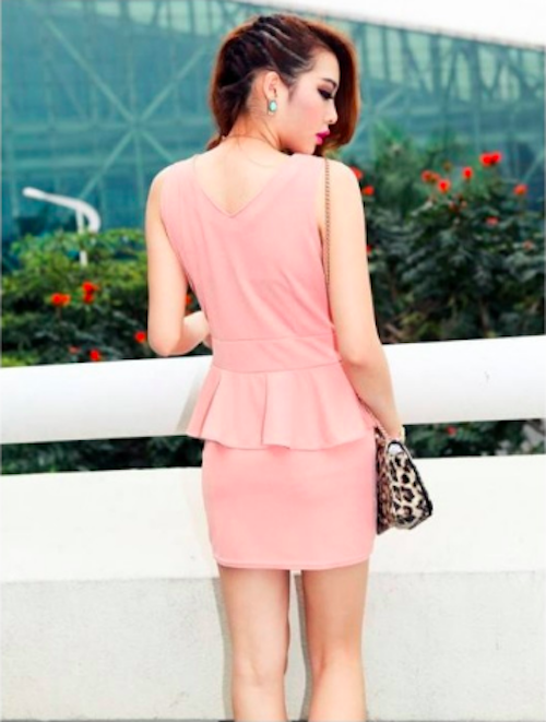 WD21663 Elegant Peplum Dress Pink