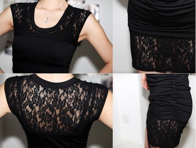 WD21666 Fashion Bodycon Lace Dress Black