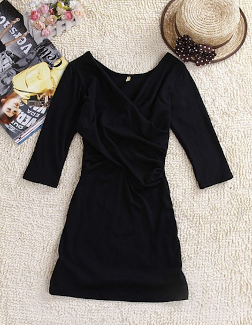 WD21670 V-Neck Hugging Dress Black