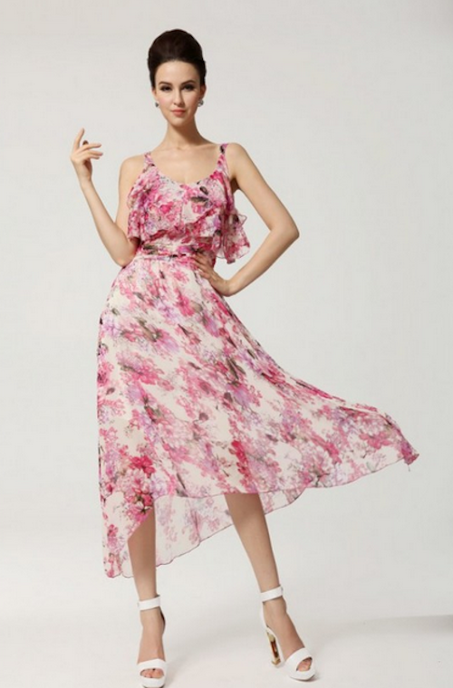 WD21677 Floral Ruffle Maxi Dress Pink