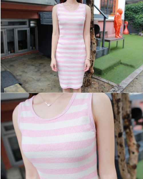 WD21690 Lovely Stripe Dress Pink