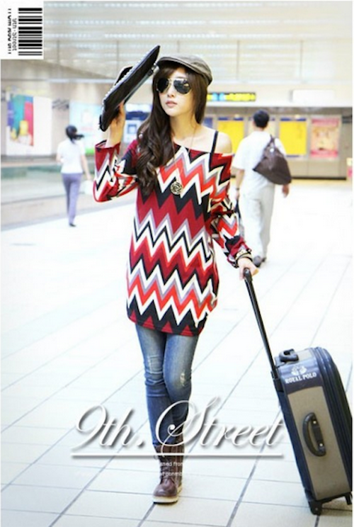 WT21712 Zigzag Design Top Red