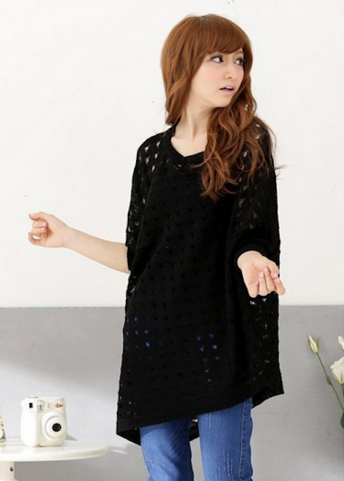 WT21718 Stylish Knit Top Black