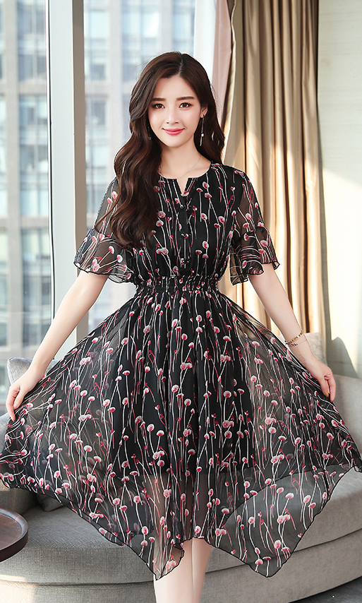 GW2269 Pretty Printed Chiffon Dress As Picture