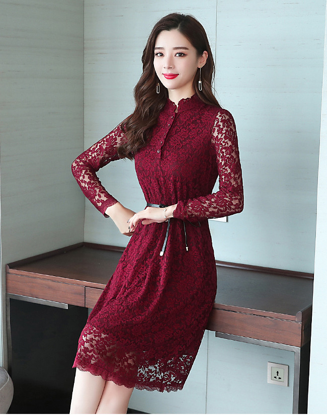 GW2275 Classic Lace Dress Maroon