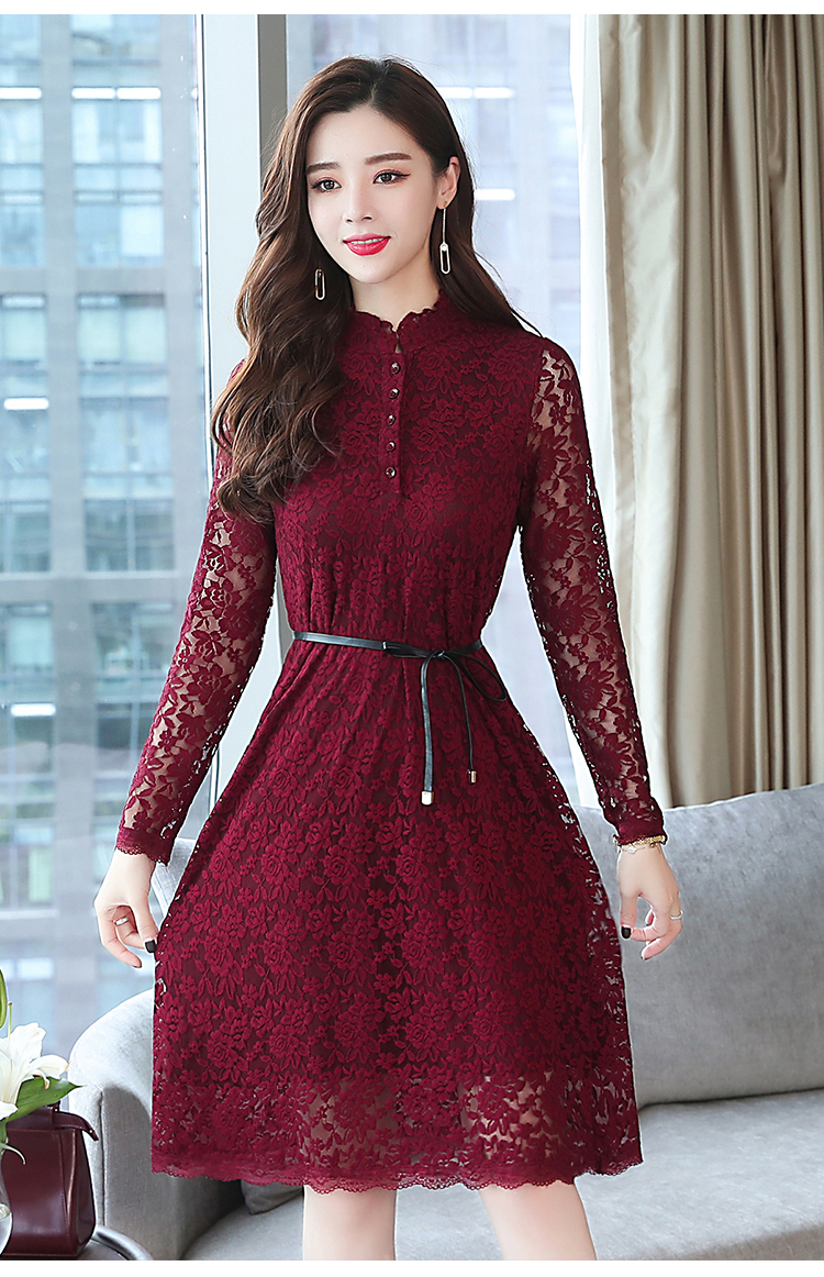 GW2275 Classic Lace Dress Maroon