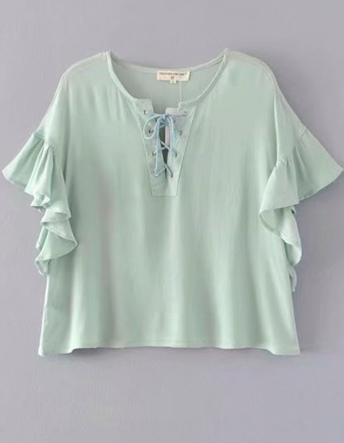 BM71134 Front Criss Cross Frill Blouse Mint