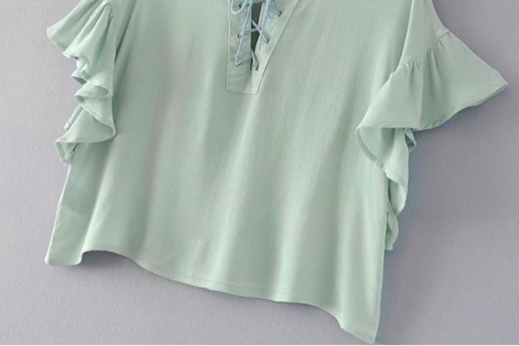 BM71134 Front Criss Cross Frill Blouse Mint