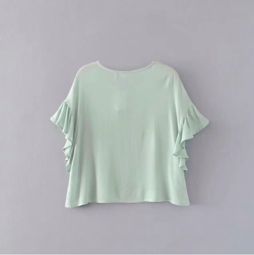 BM71134 Front Criss Cross Frill Blouse Mint