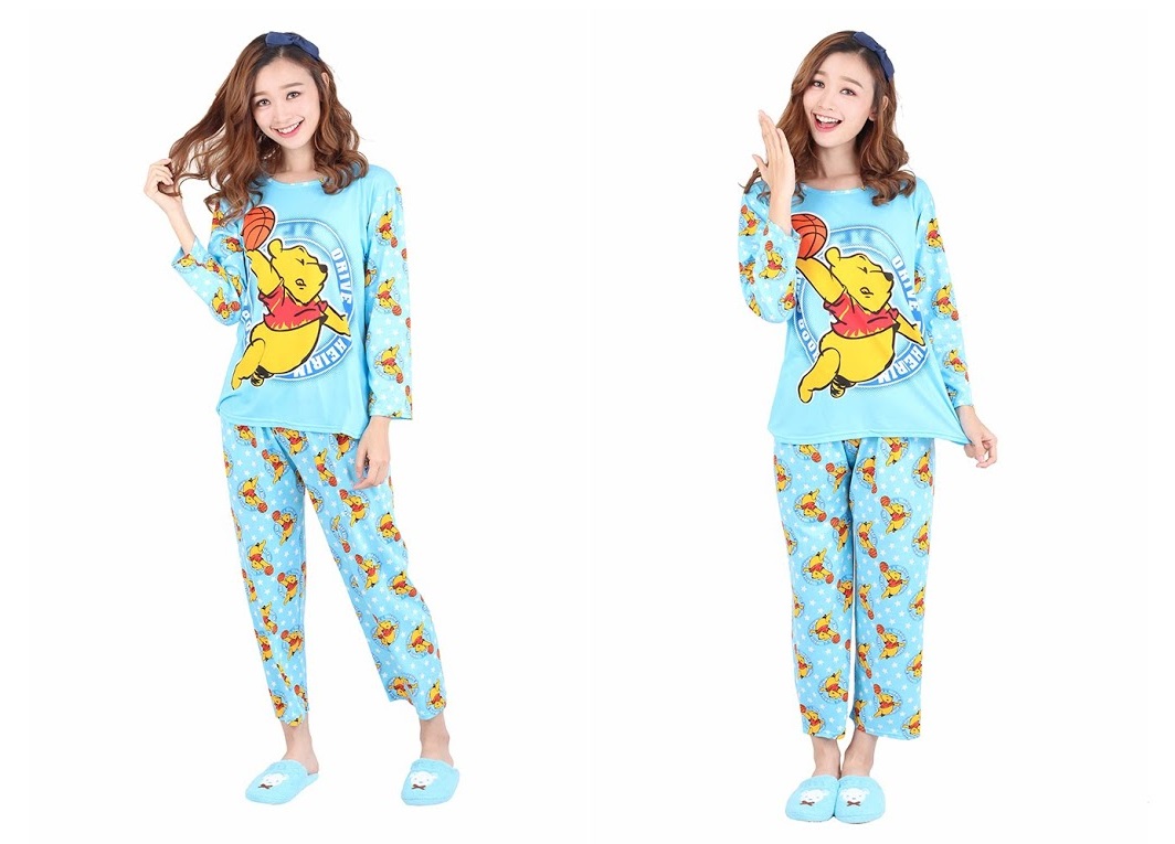 QA-472 Cute Long Sleeves Sleepwear Blue Pooh