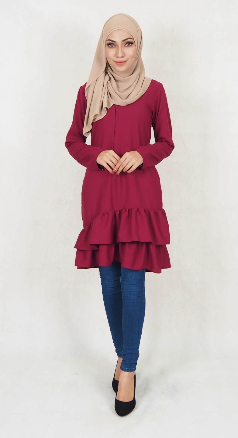 SW5022 Trendy Peplum Blouse Maroon