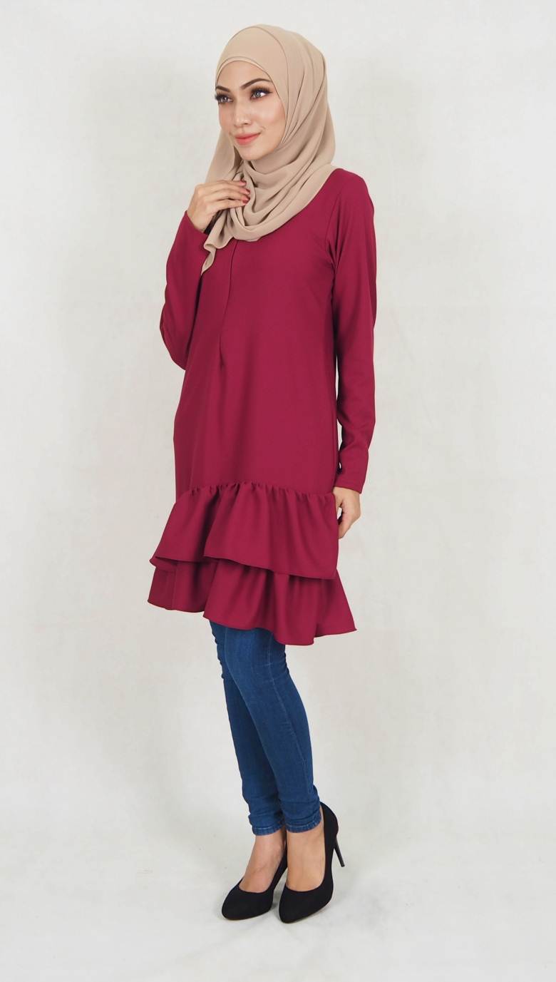 SW5022 Trendy Peplum Blouse Maroon