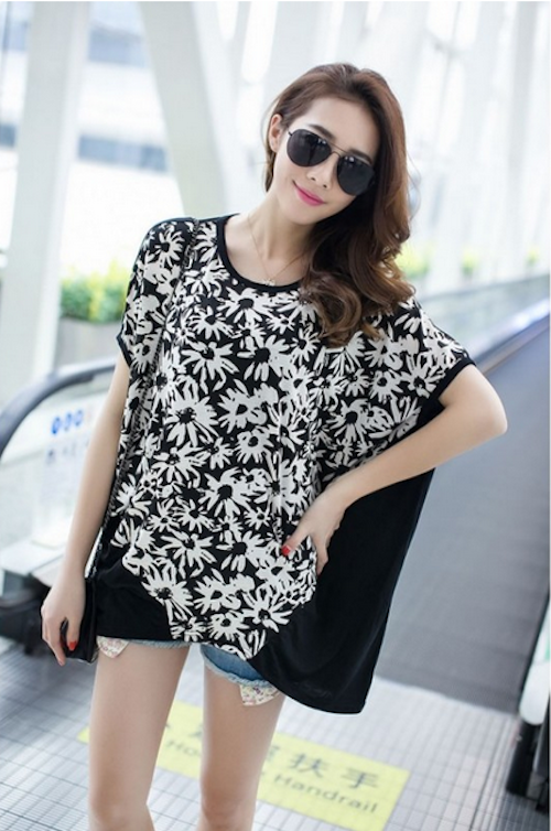 WT21745 Fashion Flower Top Black
