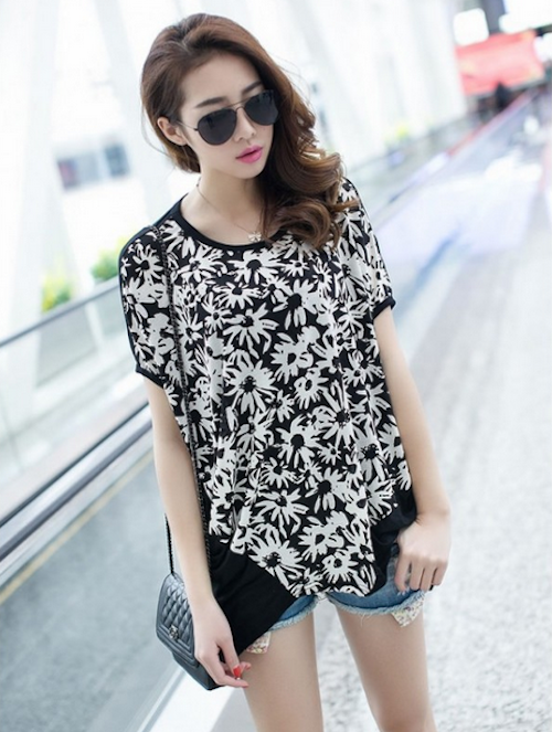 WT21745 Fashion Flower Top Black