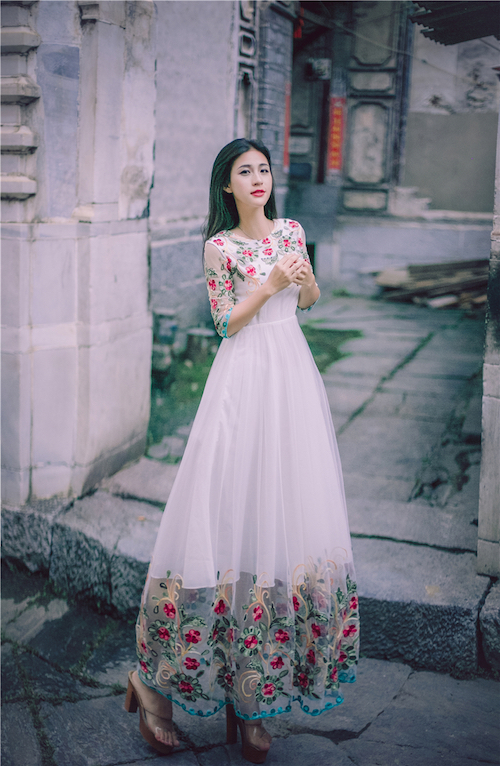 BM70243 Elegant Embroidered Dress White