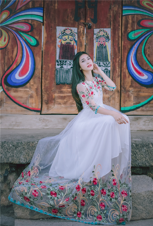 BM70243 Elegant Embroidered Dress White