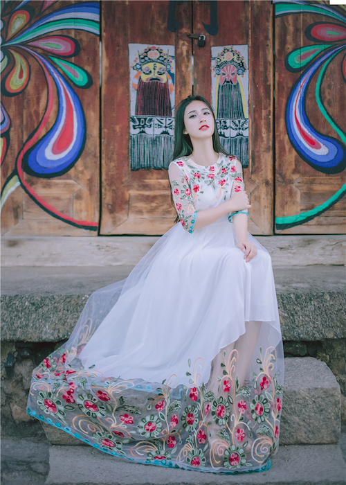BM70243 Elegant Embroidered Dress White
