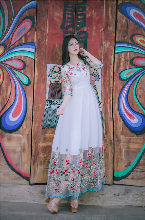 BM70243 Elegant Embroidered Dress White