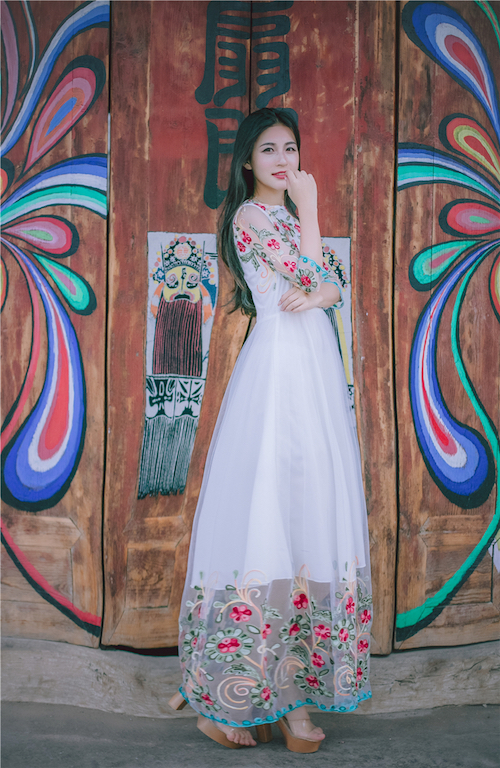 BM70243 Elegant Embroidered Dress White