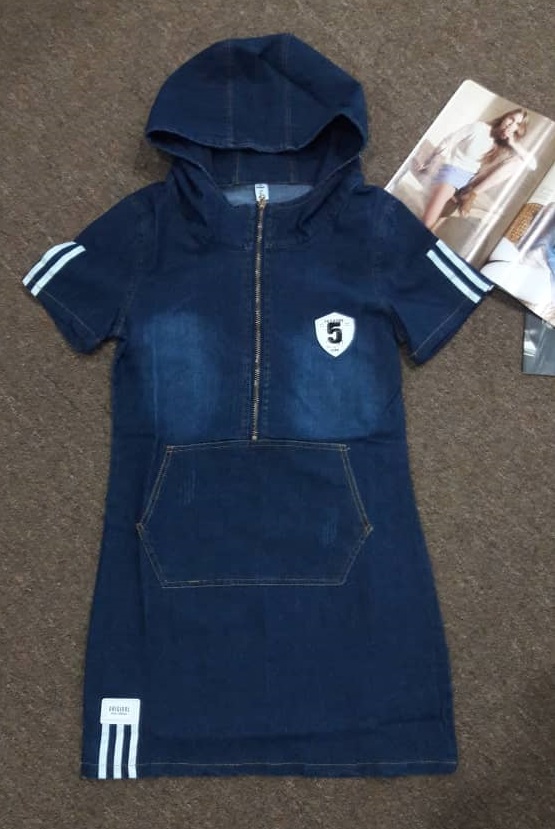 WD7675 Casual Denim Dress Dark Blue