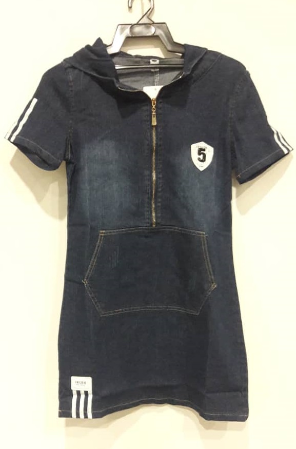 WD7675 Casual Denim Dress Dark Blue