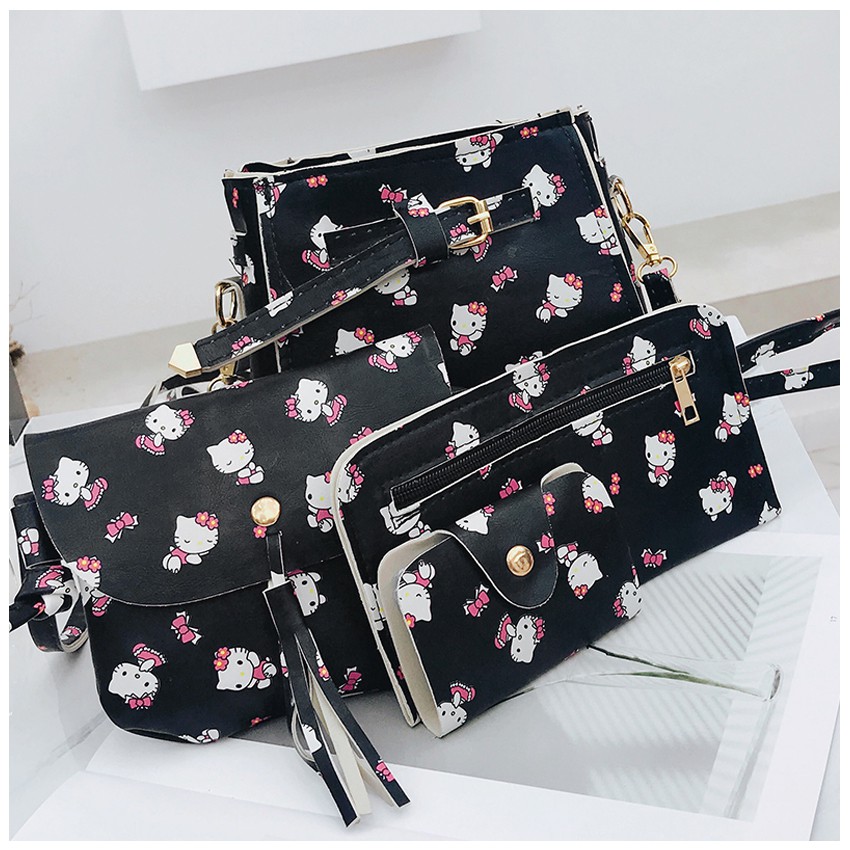 KW80383 Cute 4 In 1 Hello Kitty Bag Black