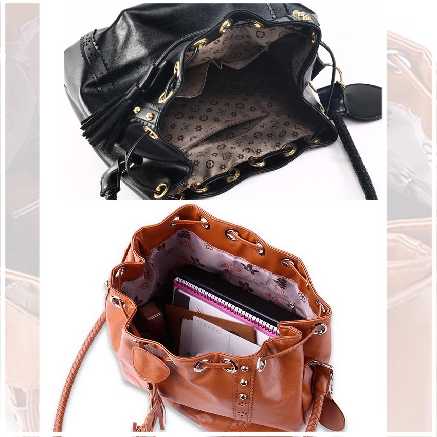 KW80385 Bucket Tassel Sling Bag Brown