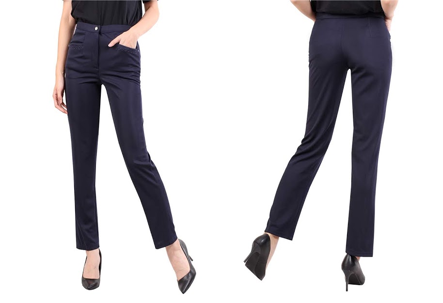 QA 483 Women Straight  Cut Pant Navy Blue