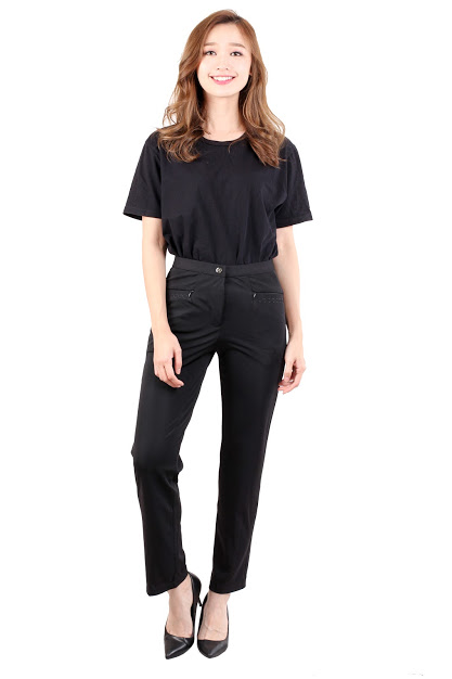 QA 483 Women Straight  Cut Pant Black