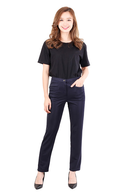 QA 483 Women Straight  Cut Pant Navy Blue