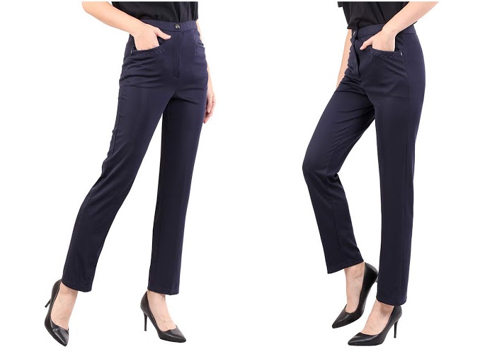 QA 483 Women Straight  Cut Pant Navy Blue