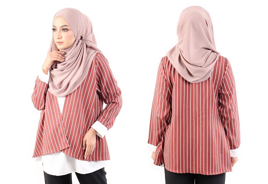 QA-484 Modern Striped Women Blouse Brown