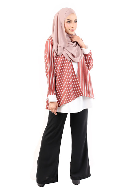 QA-484 Modern Striped Women Blouse Brown