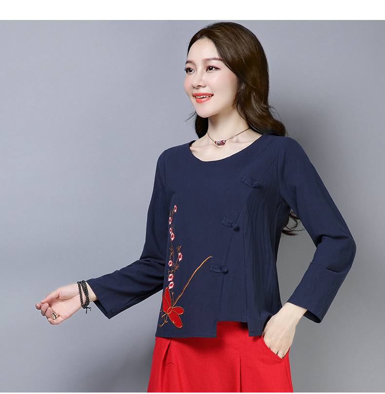 FF-108 Classic Embroidery Top Dark Blue